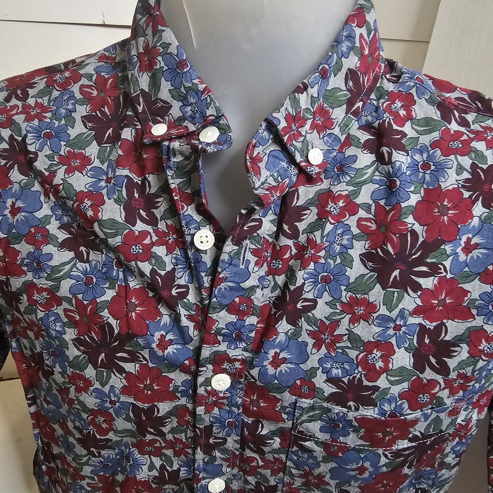 Express Red and Blue Casual Button Down Shirt Nwot